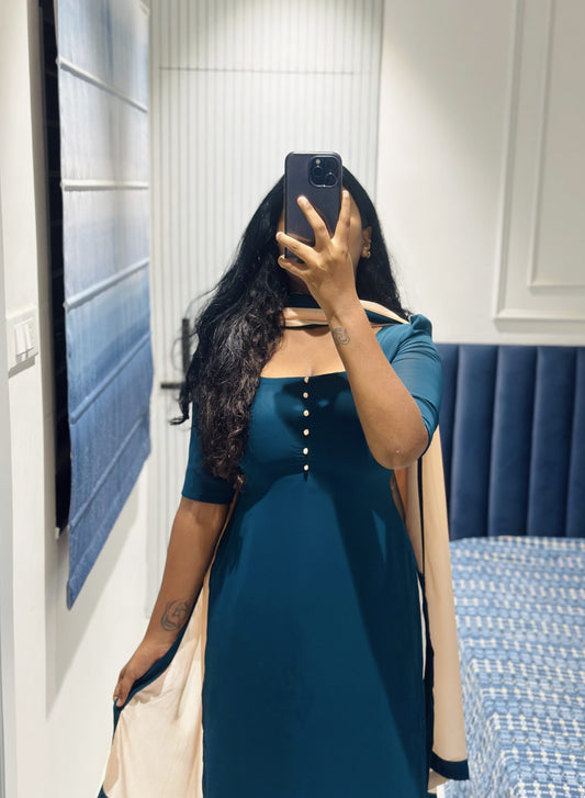 Peacock blue chiffon Kurti in Chiffon – Kurta Set by Dharvi by Rachana (view 2)
