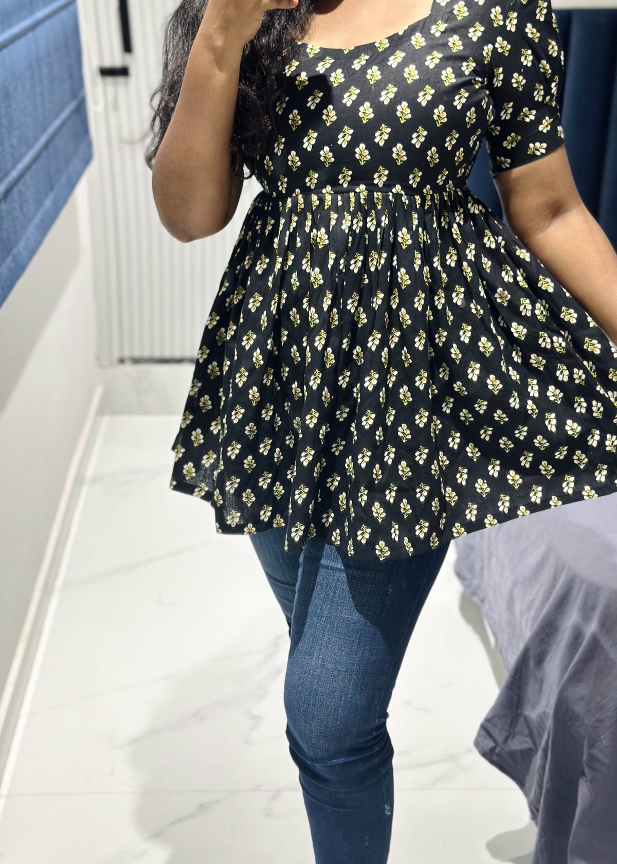 Black cotton short kurta in Cotton – Short Kurti by Dharvi by Rachana