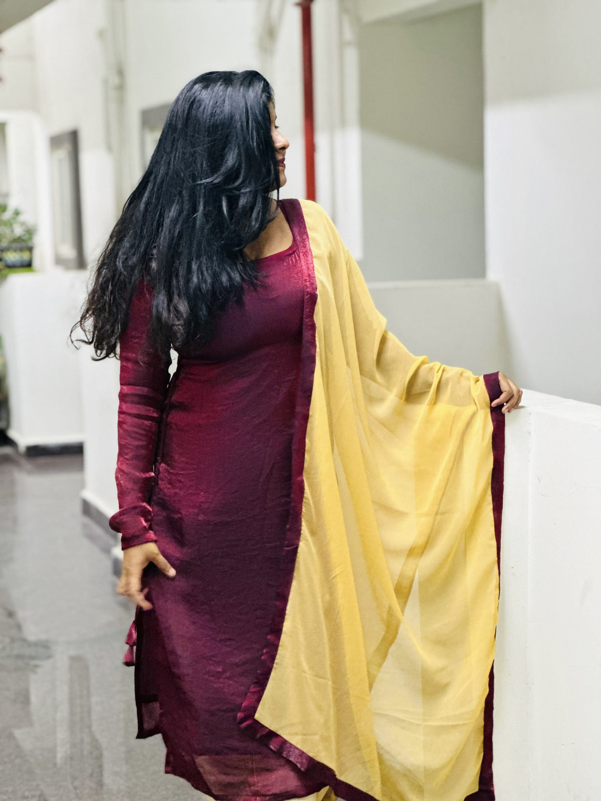 Dark maroon space silk kurta in Space Silk – Kurta Set by Dharvi by Rachana