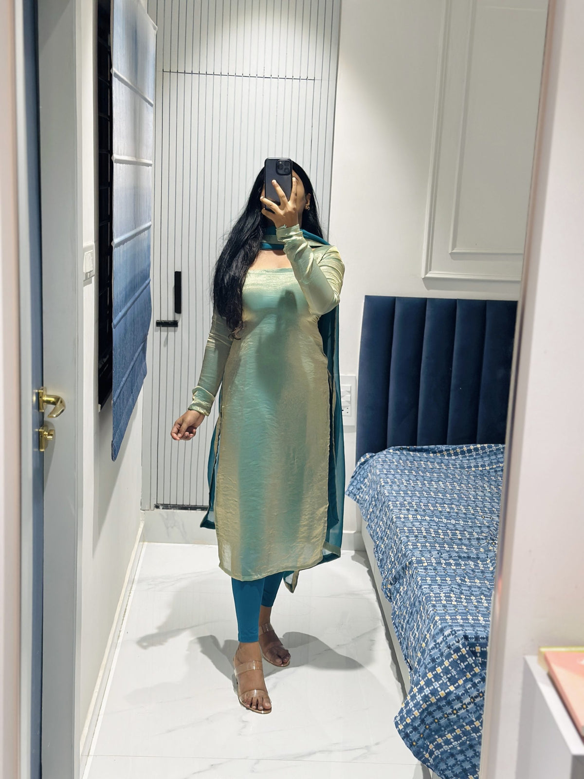Ice blue space silk kurta set in Space Silk – Kurta Set by Dharvi by Rachana