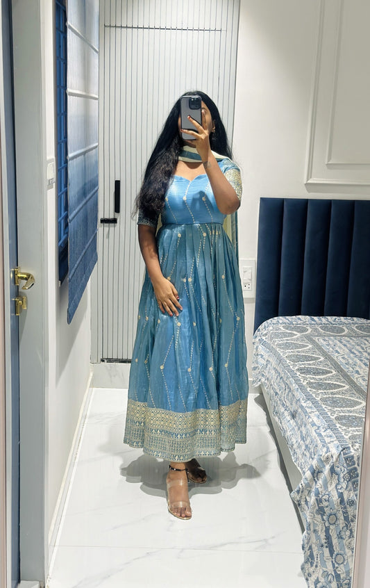 Powder blue Anarkali in Space Silk – Anarkali Set by Dharvi by Rachana (view 2)