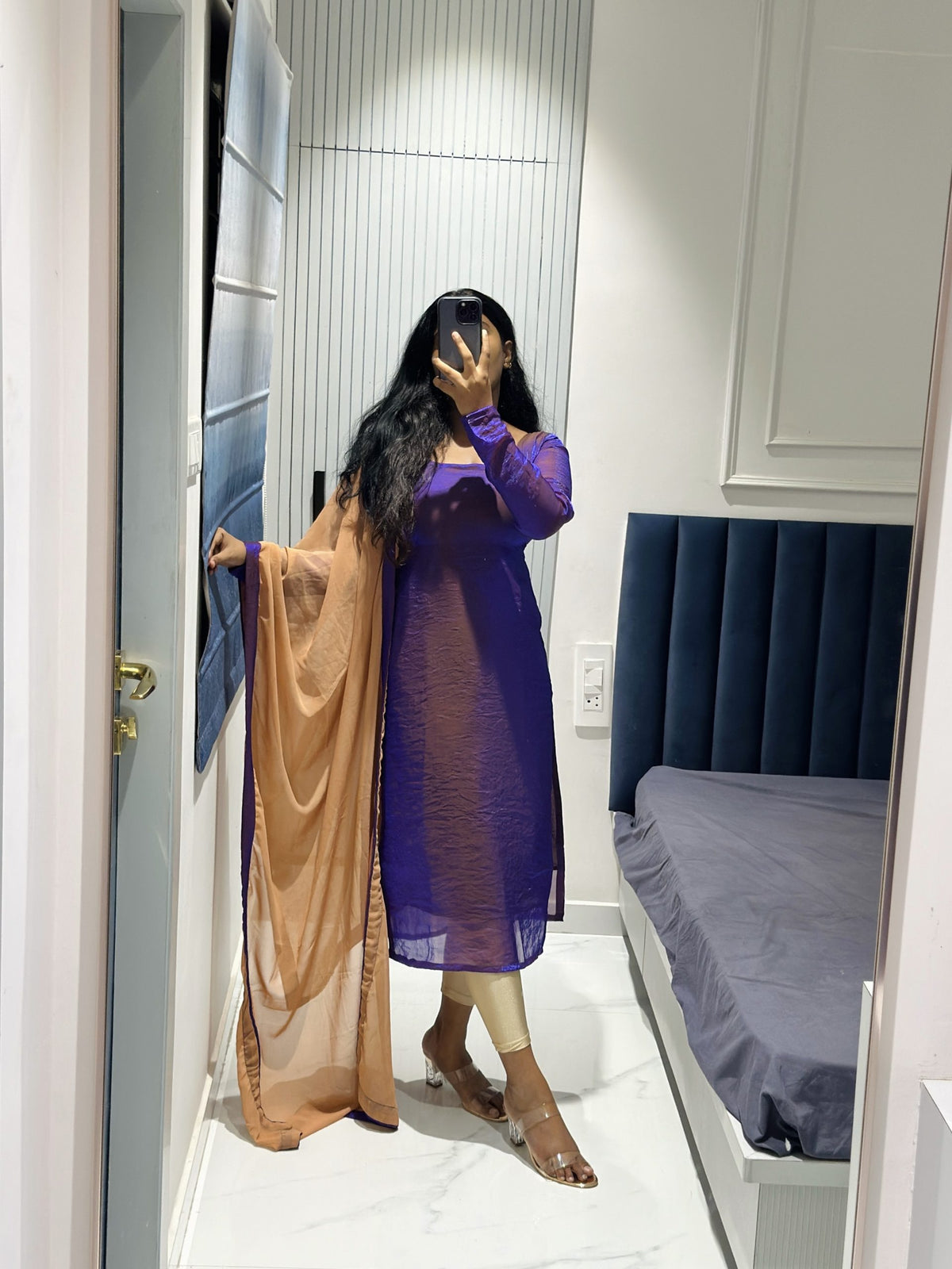 Dark purple space silk kurta set in Space Silk – Kurta Set by Dharvi by Rachana