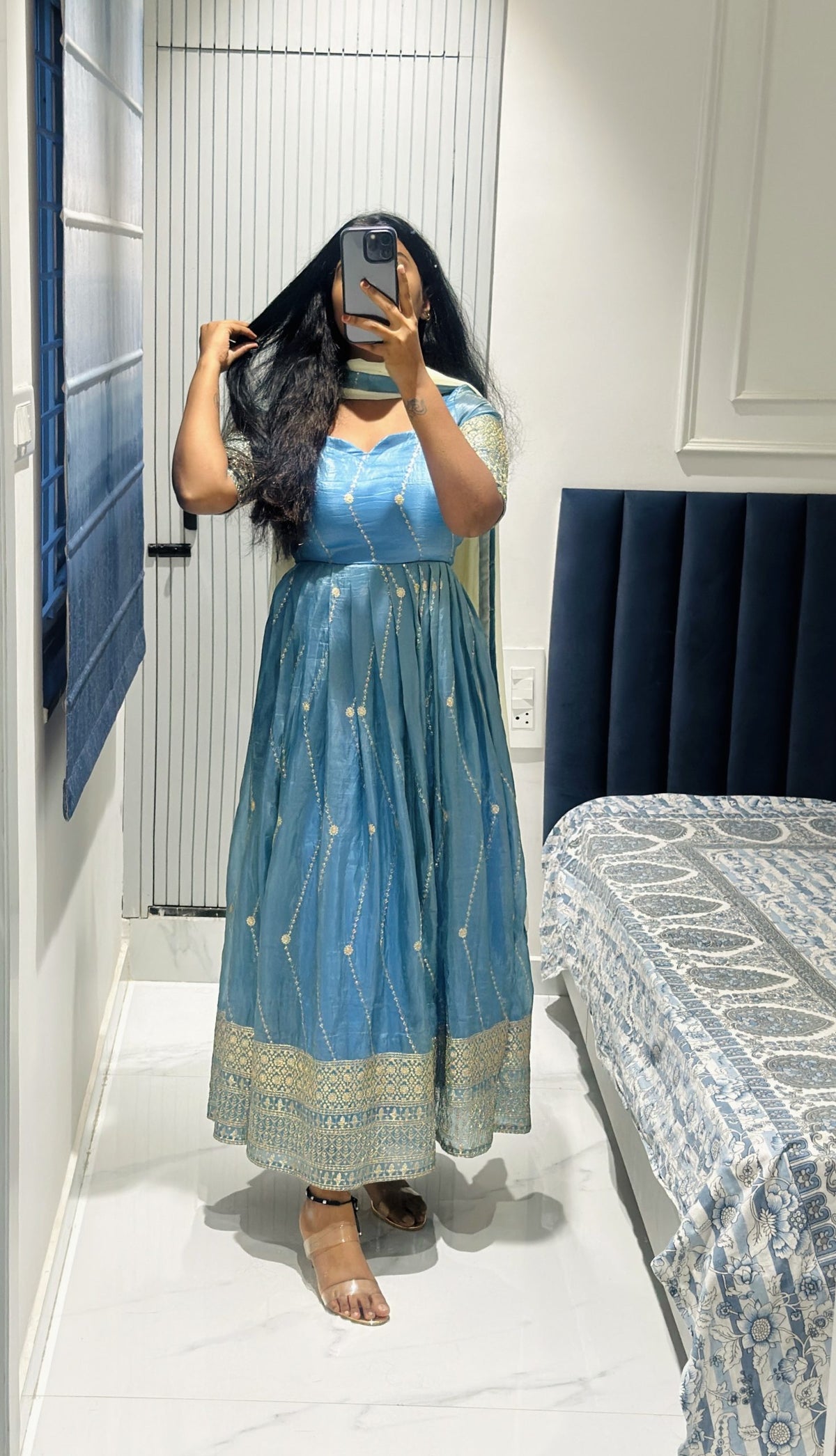 Powder blue Anarkali in Space Silk – Anarkali Set by Dharvi by Rachana