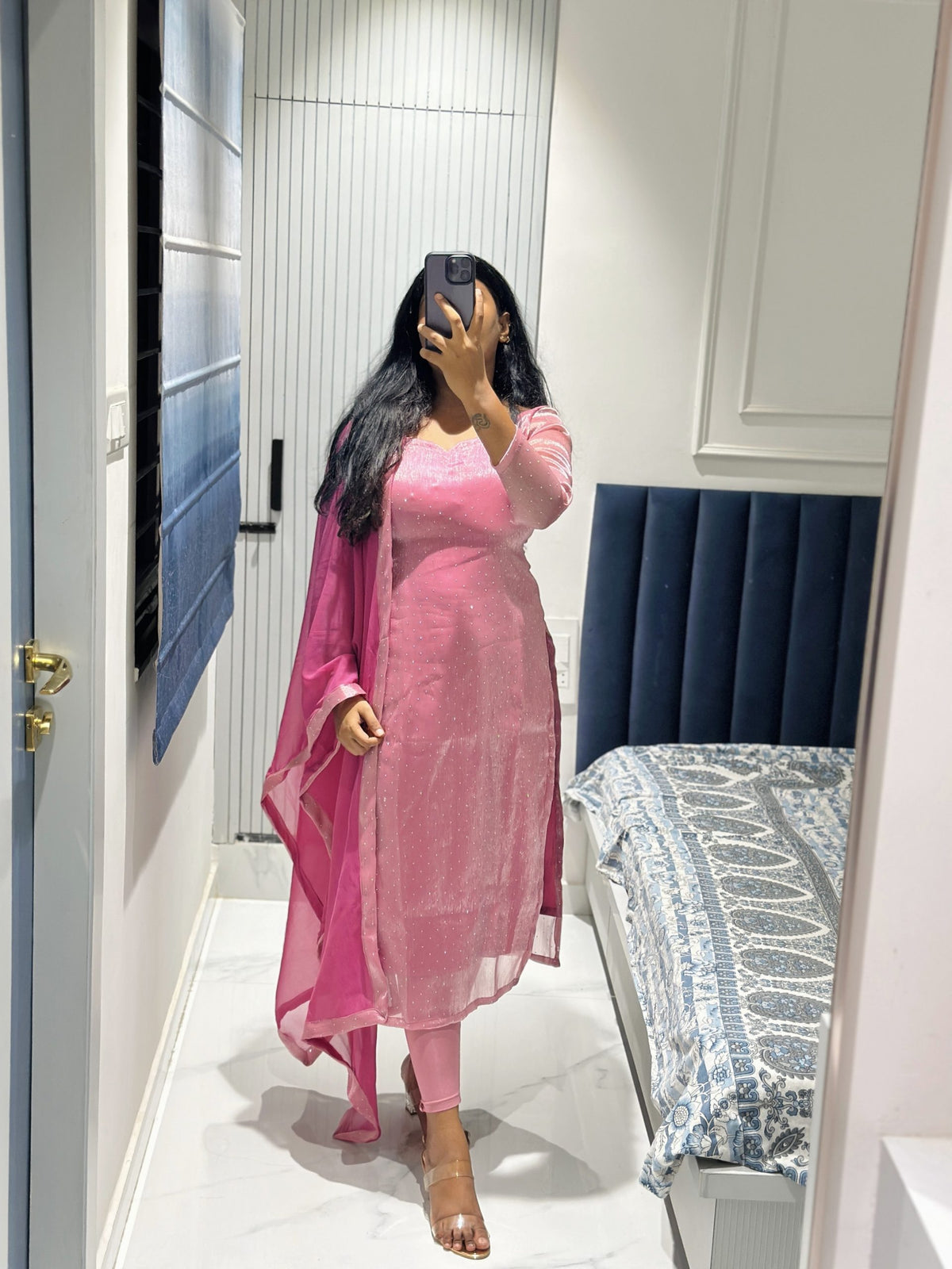 Light pink viscose tissue kurta in Viscose Tissue – Kurta Set by Dharvi by Rachana