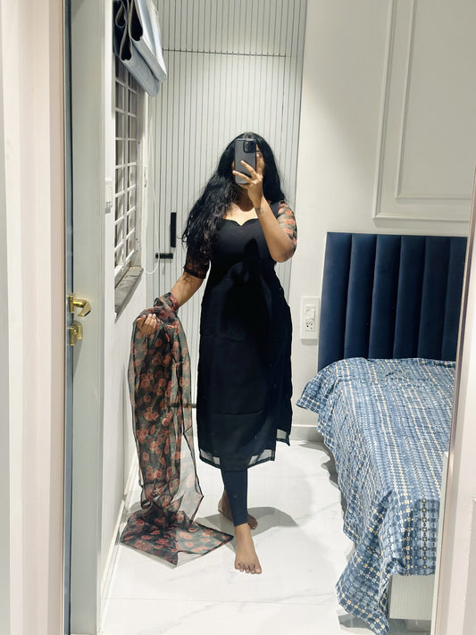 Black rose kurti in Chiffon – Kurta Set by Dharvi by Rachana (view 2)
