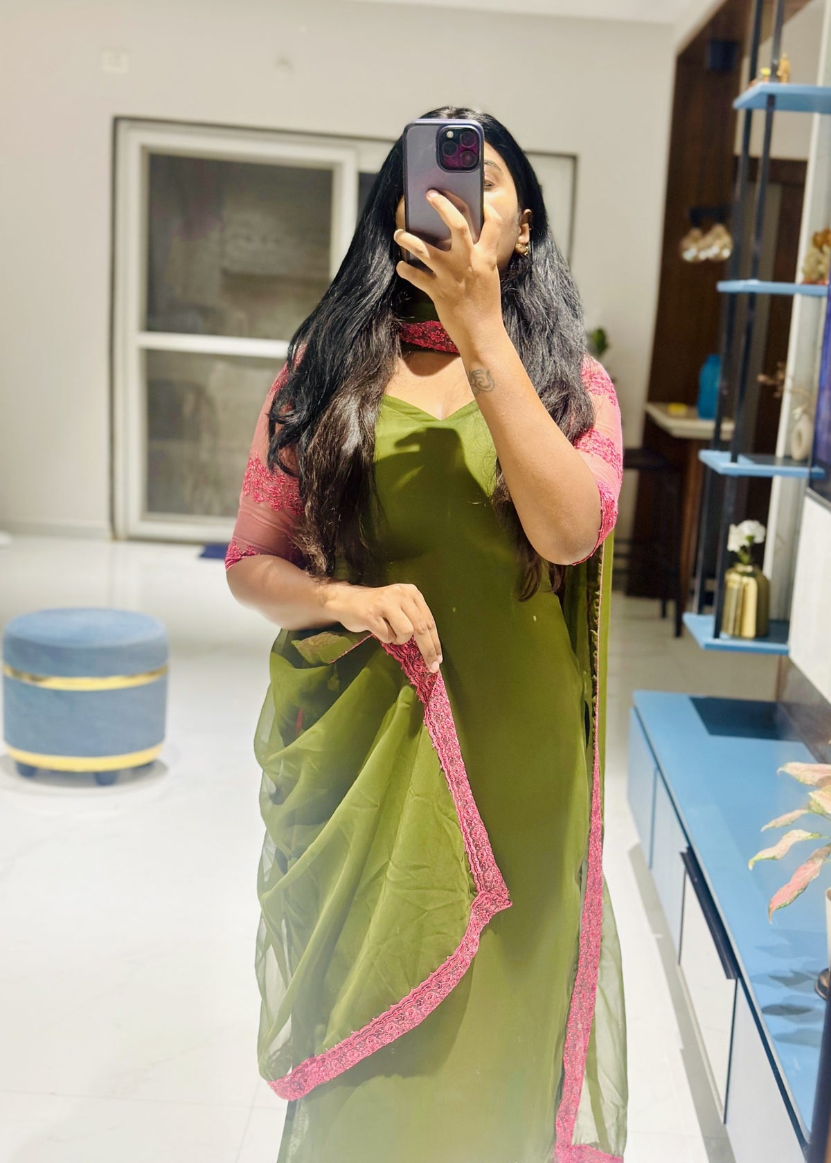 Moss green chiffon set in Chiffon – Kurta Set by Dharvi by Rachana