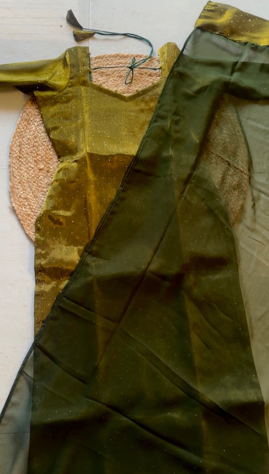 Olive green viscose tissue set in Chiffon – Kurta Set by Dharvi by Rachana (view 2)
