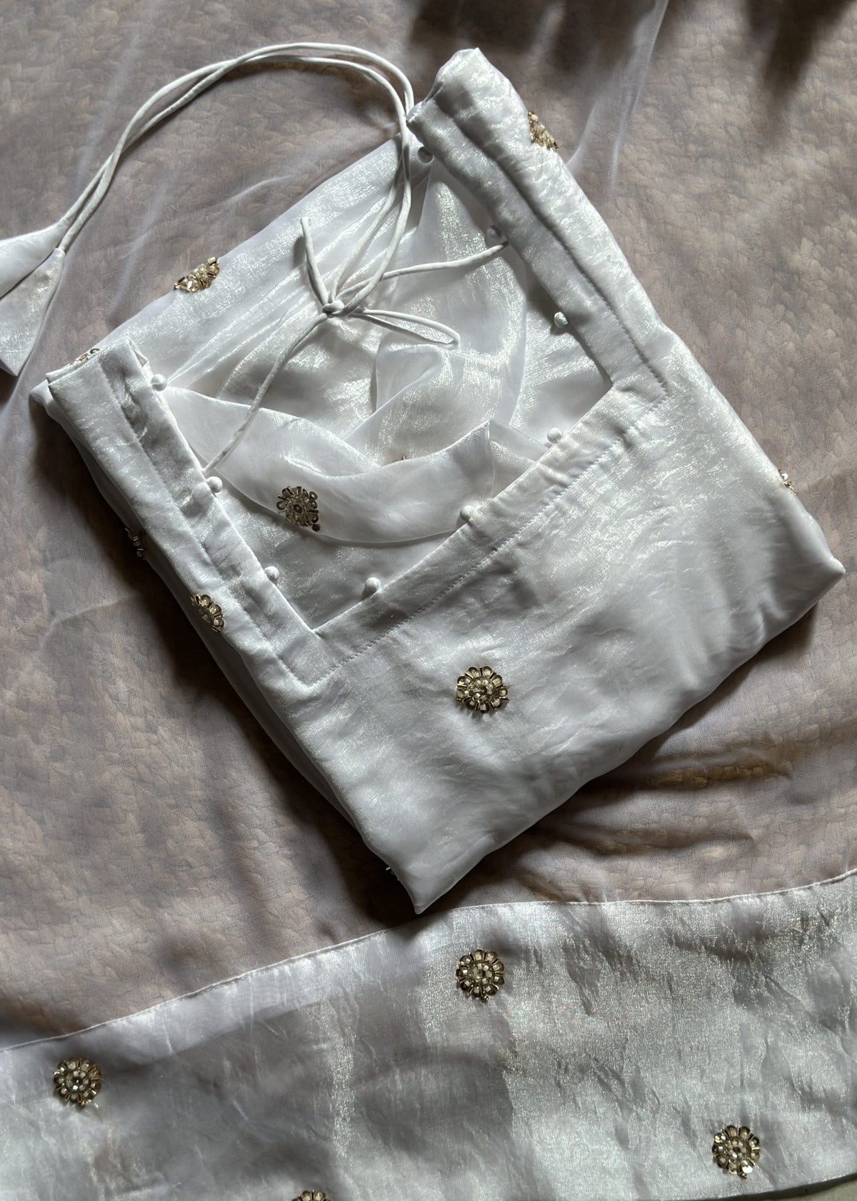 Pearl white butta embroidered kurti set in Space Silk – Kurta Set by Dharvi by Rachana