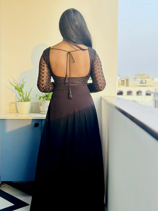 Black sequins Anarkali set in Georgette – Anarkali Set by Dharvi by Rachana (view 2)