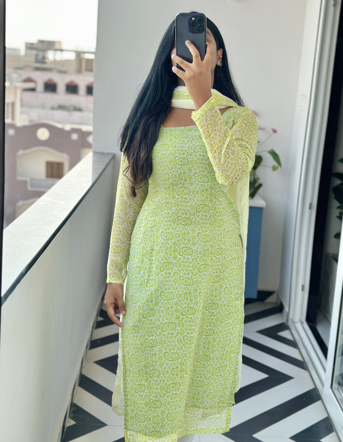 Lime green chiffon set in Chiffon – Kurta Set by Dharvi by Rachana
