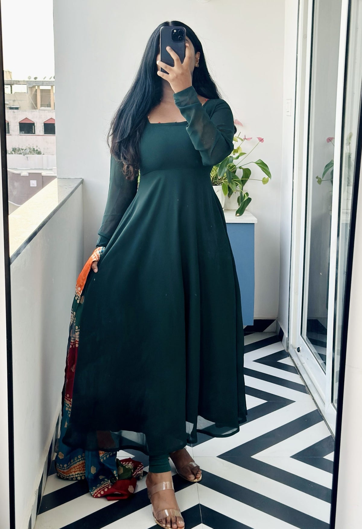 Dark green Anarkali set in Georgette – Anarkali Set by Dharvi by Rachana