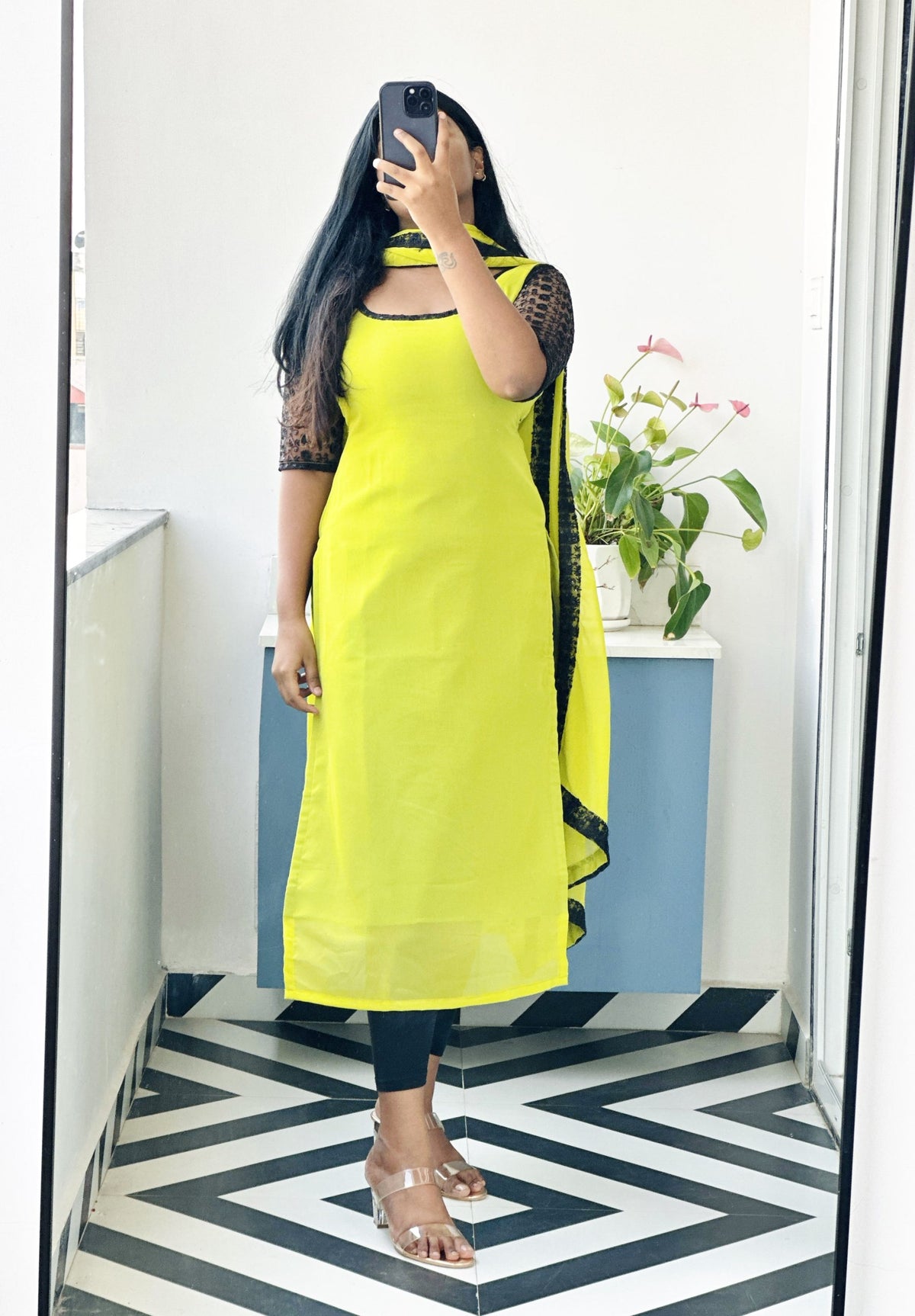 Greenish yellow kurti in Soft Georgette – Kurta Set by Dharvi by Rachana
