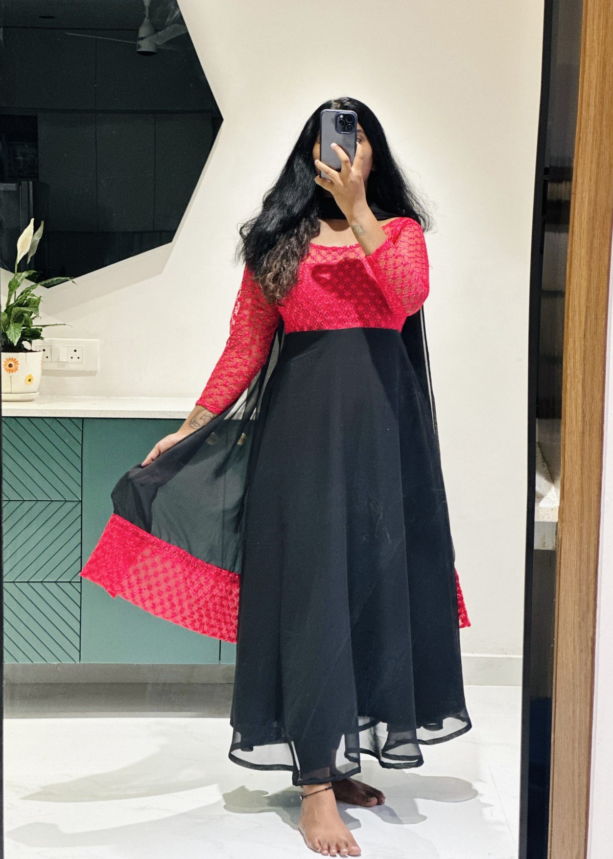 Peach black Anarkali set in Georgette – Anarkali Set by Dharvi by Rachana