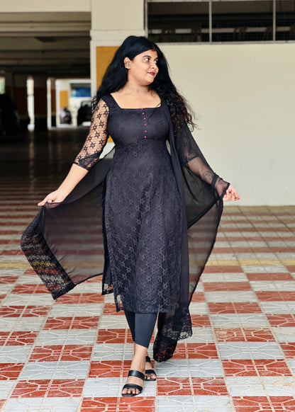 Black Soft Net lace kurti set