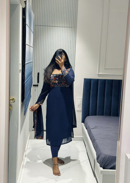 Navy blue yoke design kurti