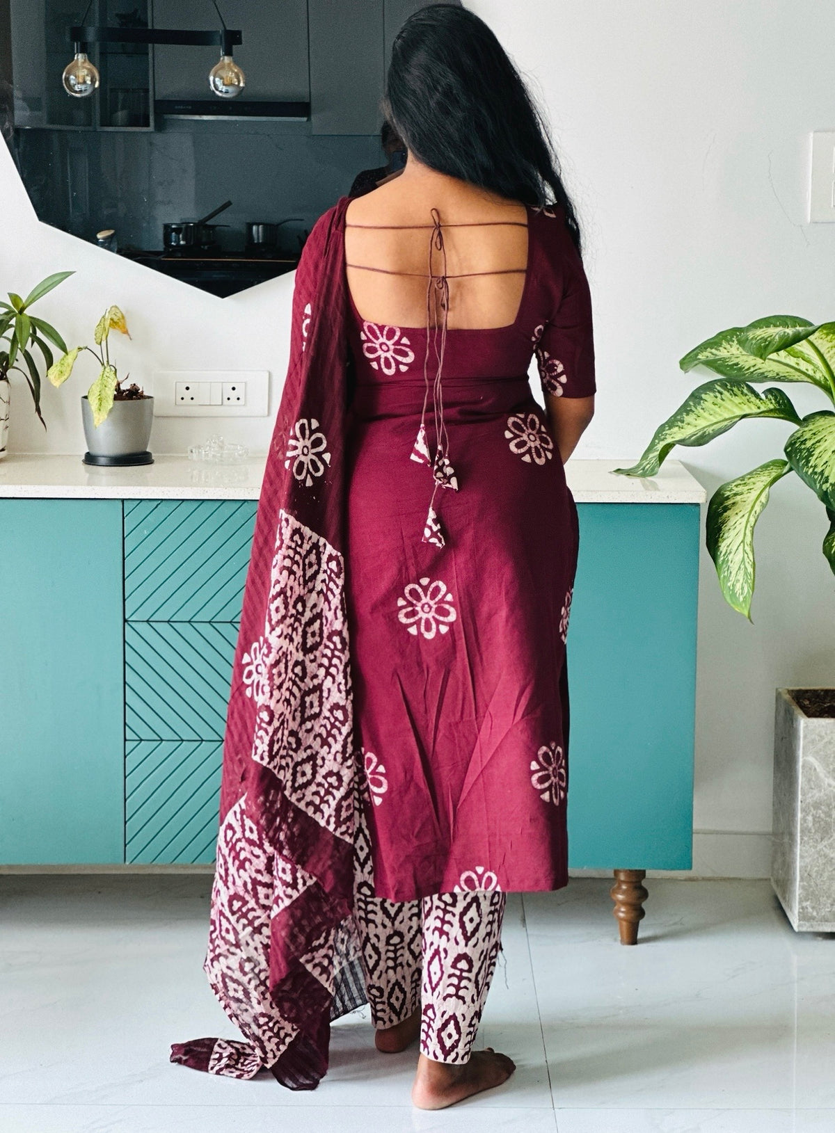 Brown batik cotton set in Cotton – Kurta Set by Dharvi by Rachana (view 4)