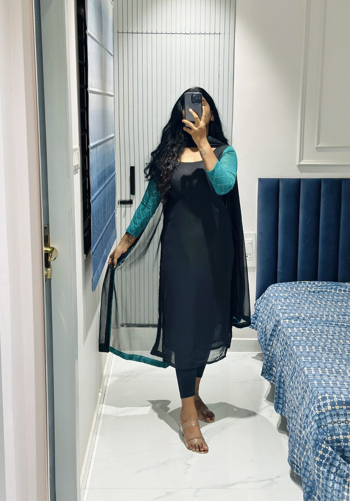 Black chiffon Kurti in Georgette – Kurta Set by Dharvi by Rachana (view 2)