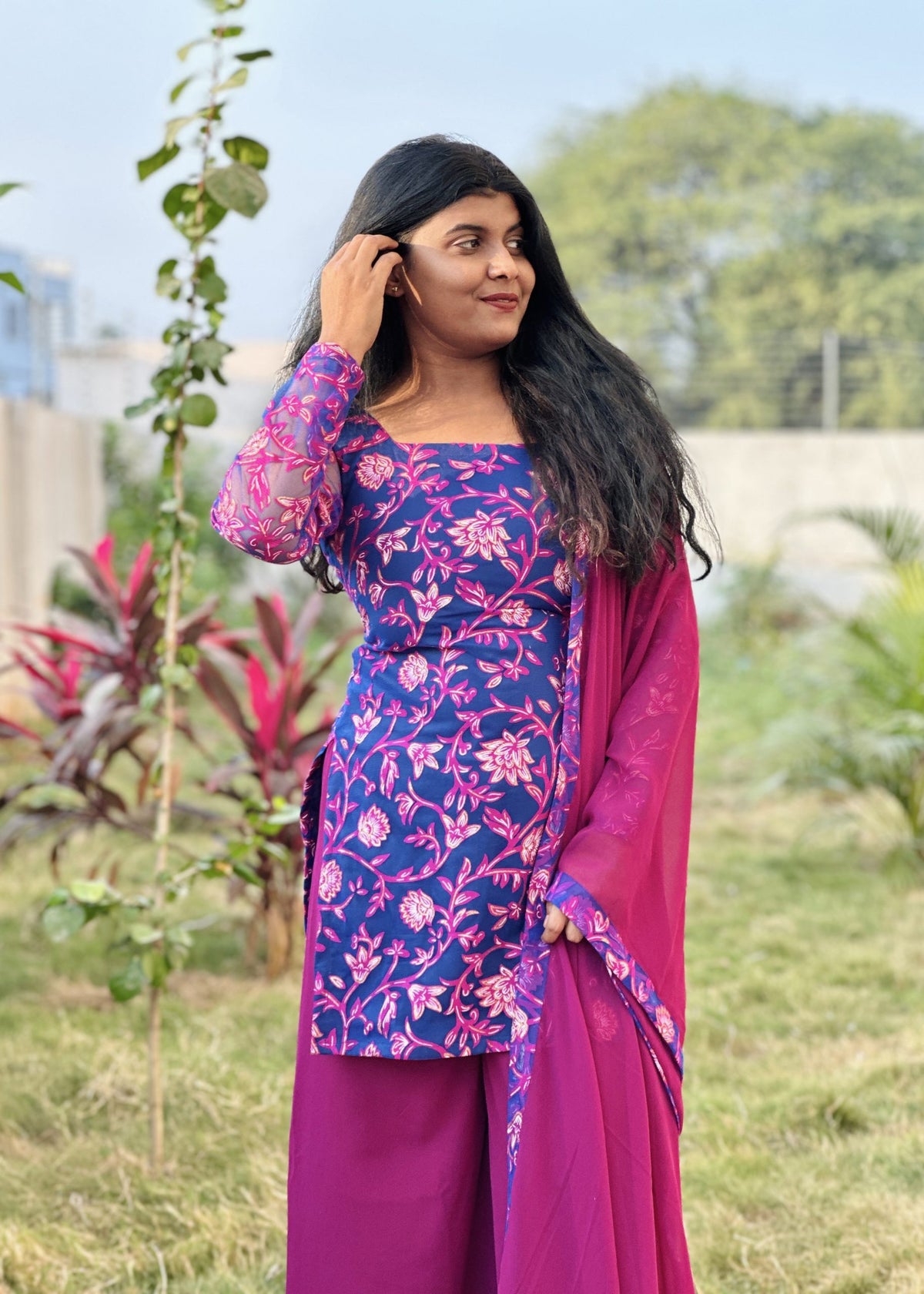 Neela purple kurta palazzo set in Georgette Net – Kurta Set by Dharvi by Rachana