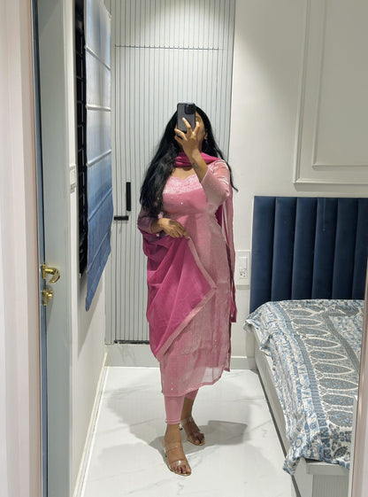 Light pink viscose tissue kurta