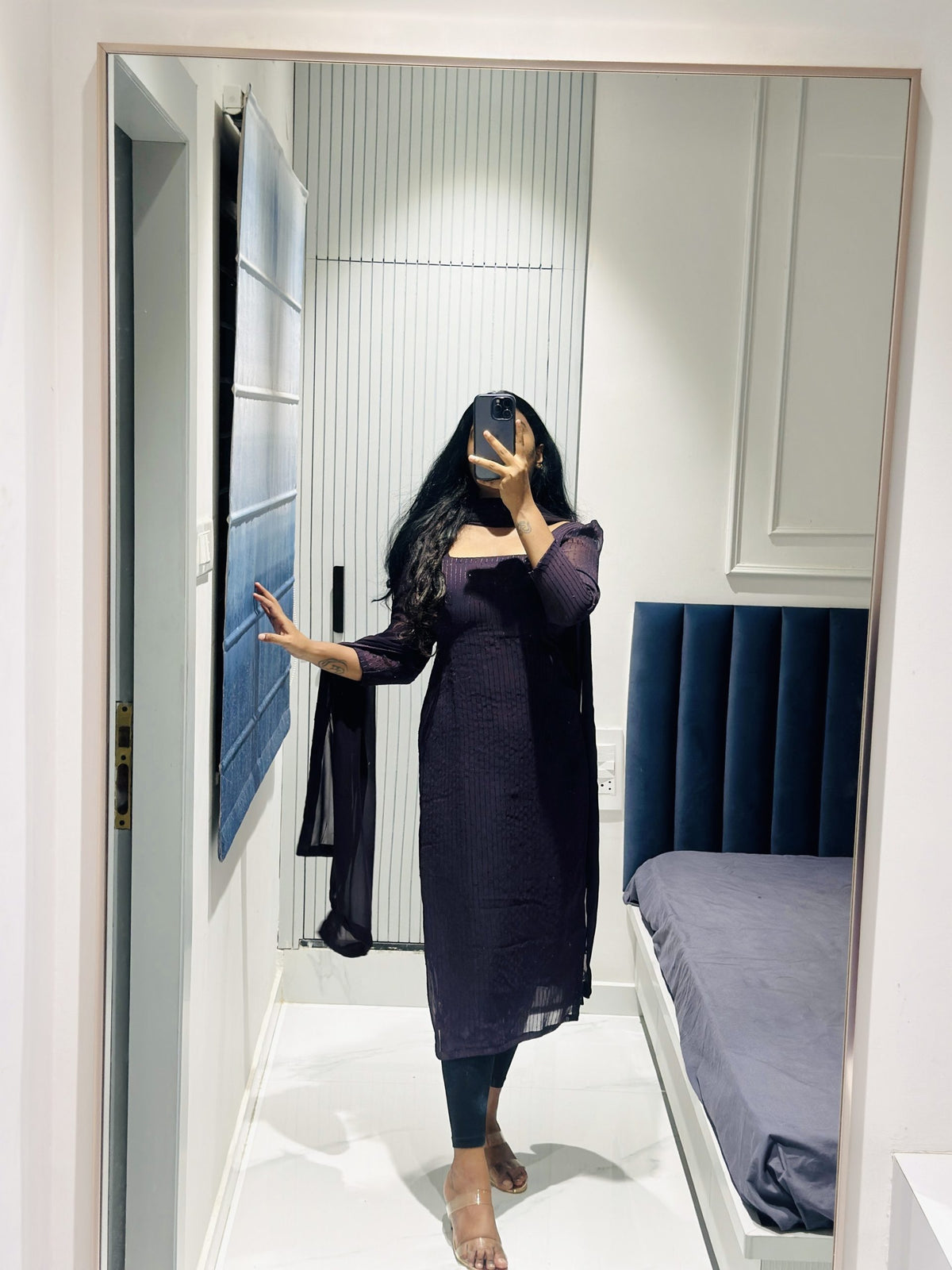 Deep purple sequins embroidered Georgette kurta set in Georgette – Kurta Set by Dharvi by Rachana