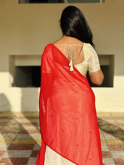 Crème butta embroidered kurti set