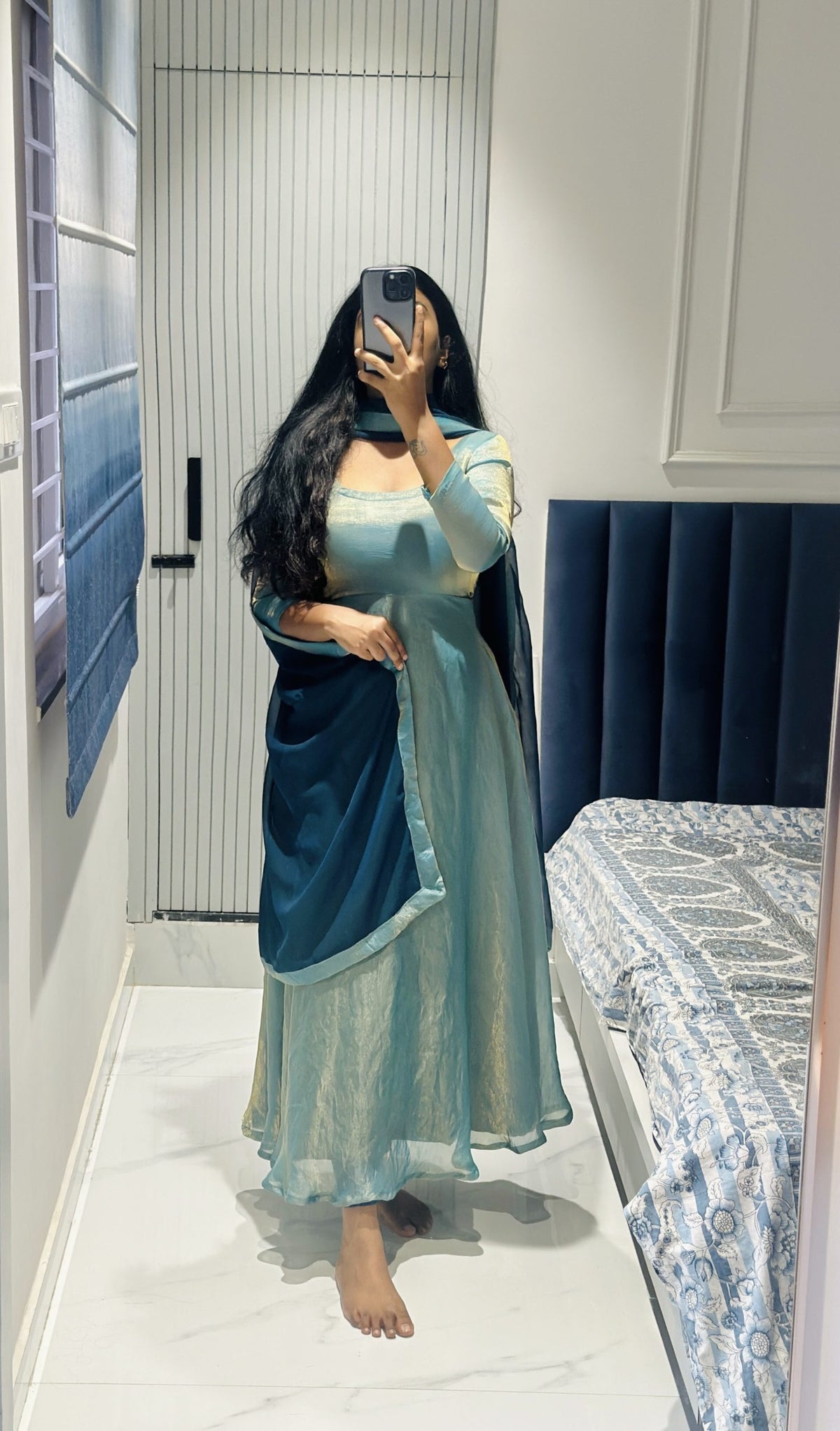 Light blue space silk Anarkali in Space Silk – Anarkali Set by Dharvi by Rachana