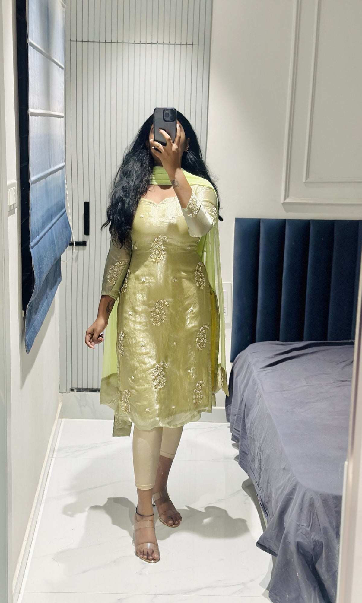 Light green viscose tissue kurti in Viscose Tissue – Kurta Set by Dharvi by Rachana