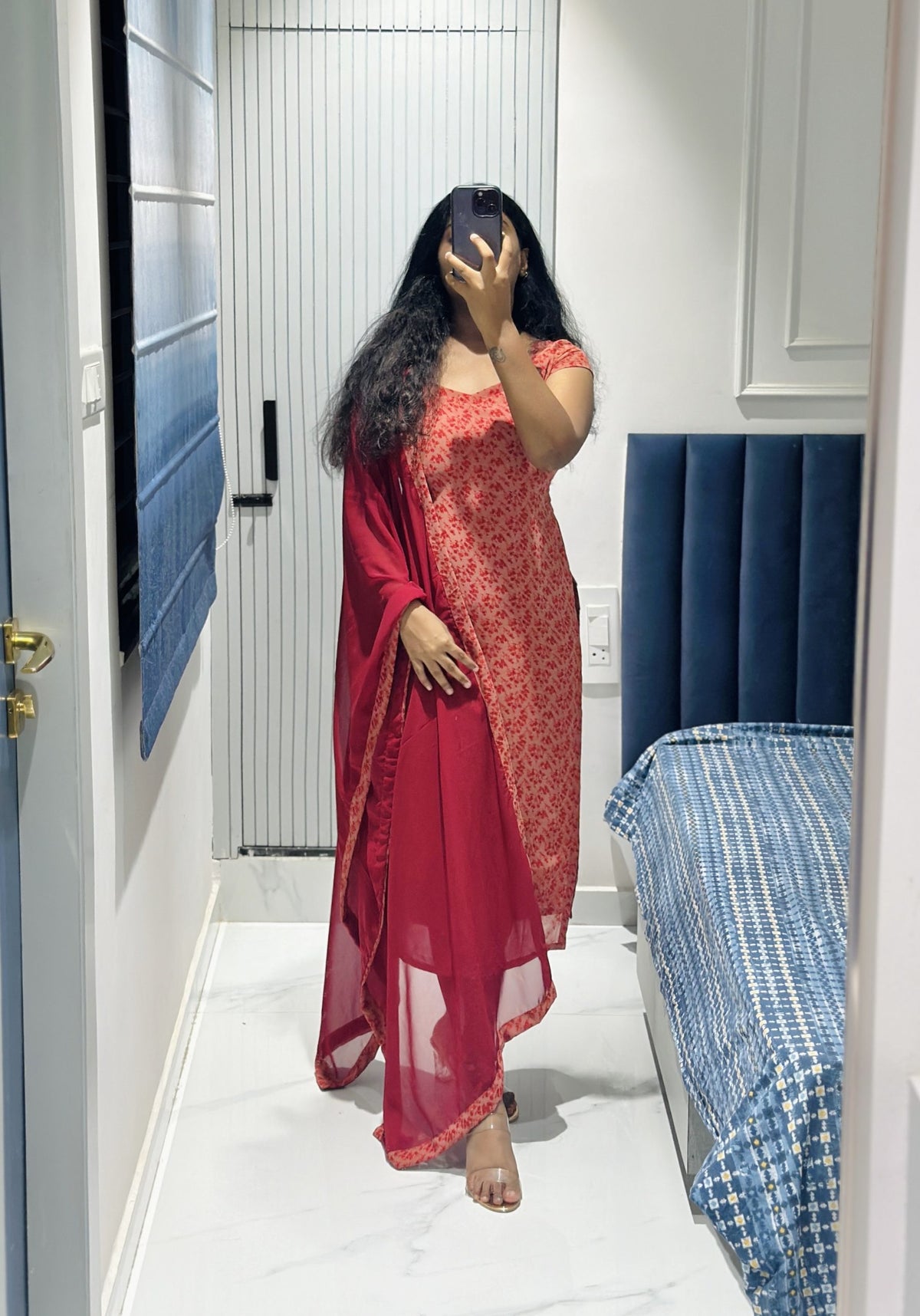 Peach maroon chiffon kurti in Chiffon – Kurta Set by Dharvi by Rachana