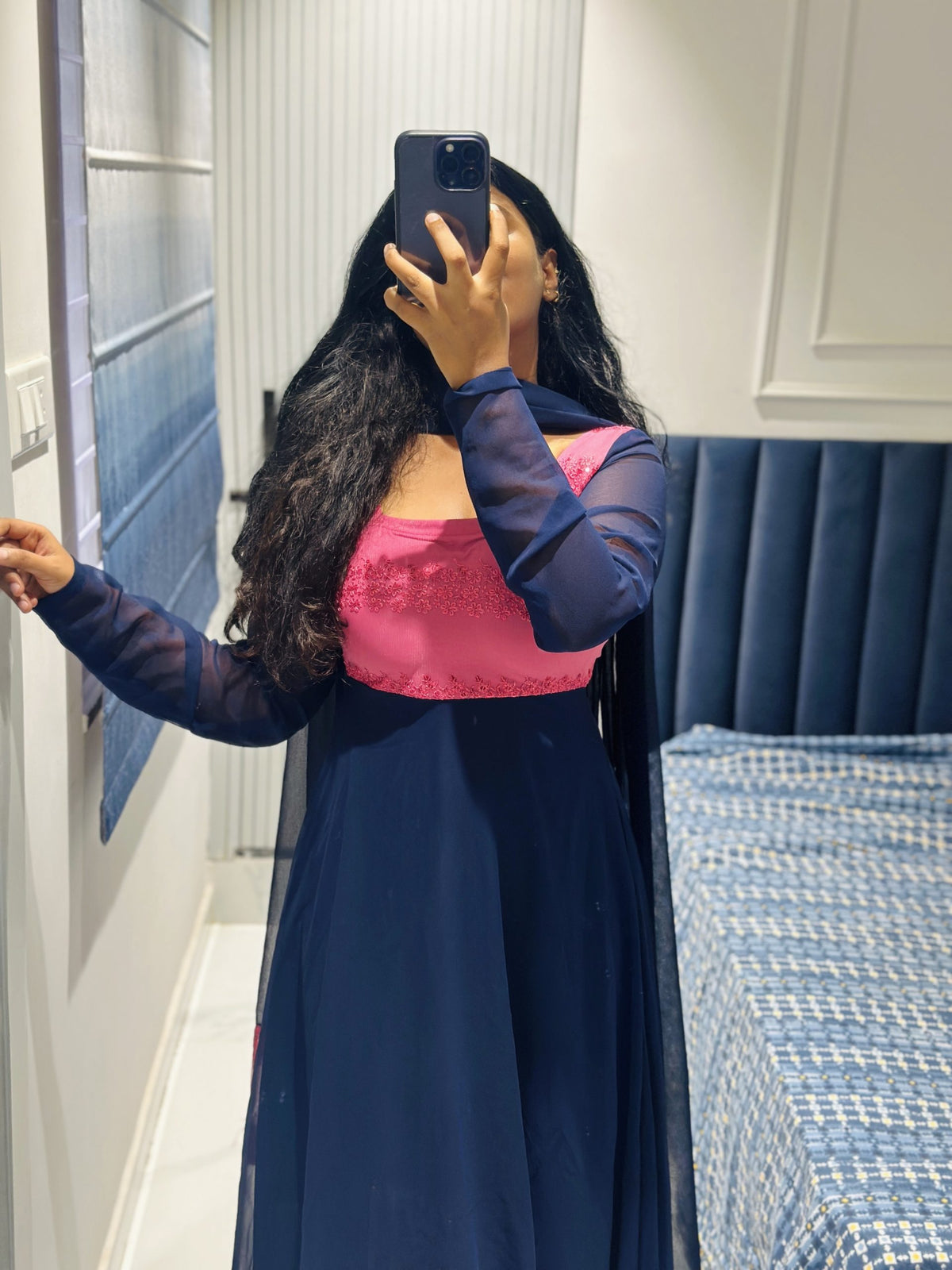 Pink blue Anarkali in Chiffon – Anarkali Set by Dharvi by Rachana (view 3)