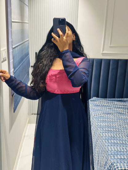 Pink blue Anarkali