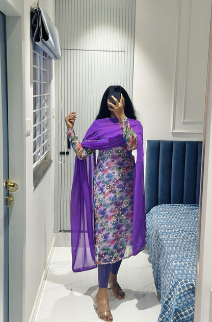 Lavender organza mirror embroidered kurti