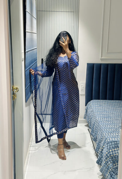 Dark blue Banarasi kurti