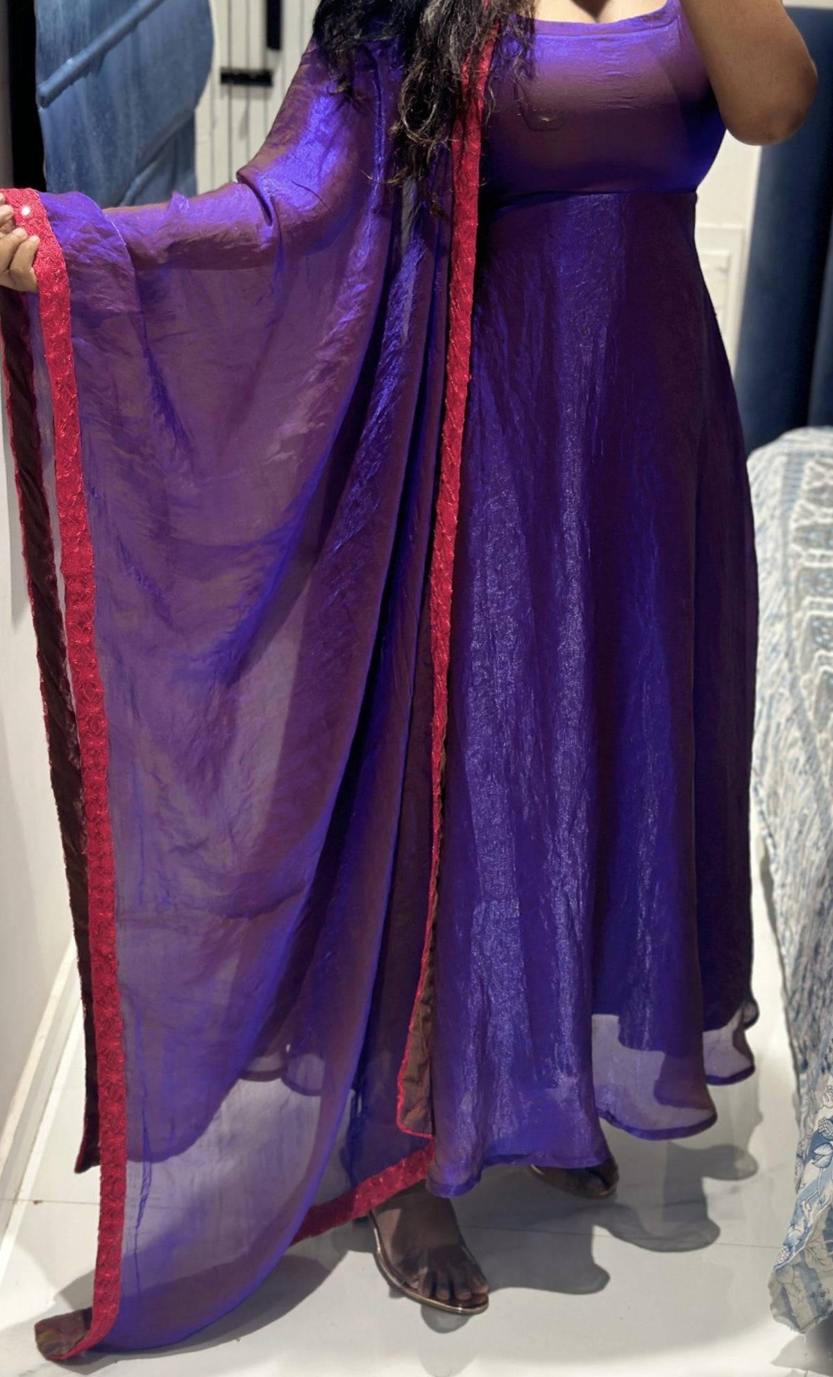 Dark purple space silk anarkali set in Space Silk – Anarkali Set by Dharvi by Rachana