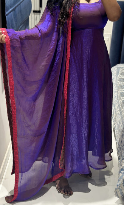 Dark purple space silk anarkali set