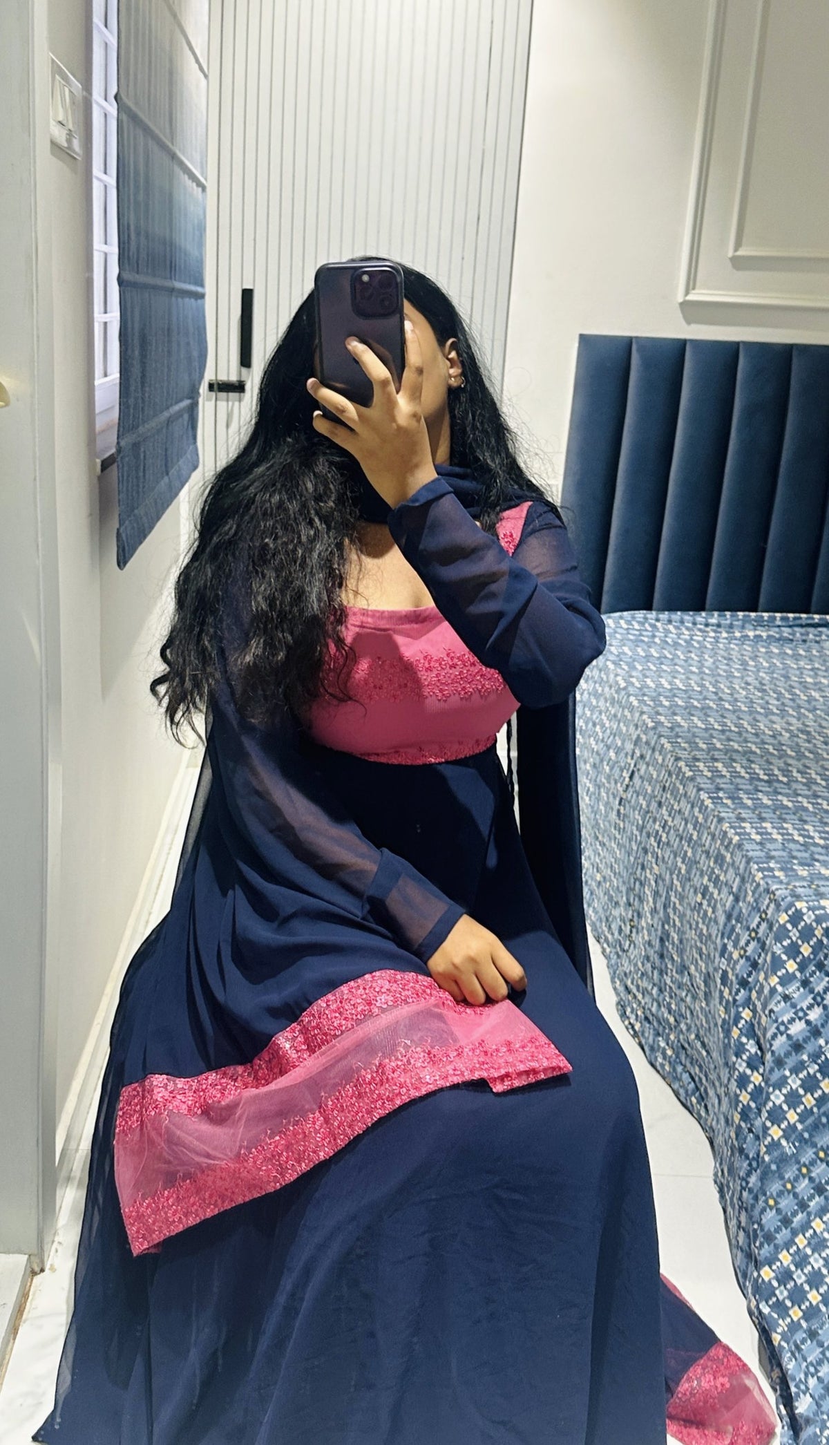 Pink blue Anarkali in Chiffon – Anarkali Set by Dharvi by Rachana