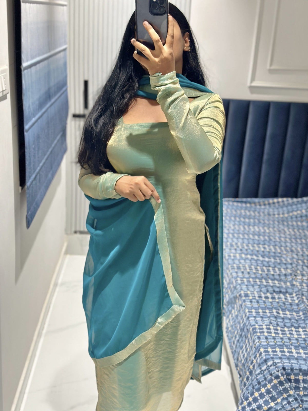 Ice blue space silk kurta set in Space Silk – Kurta Set by Dharvi by Rachana (view 4)
