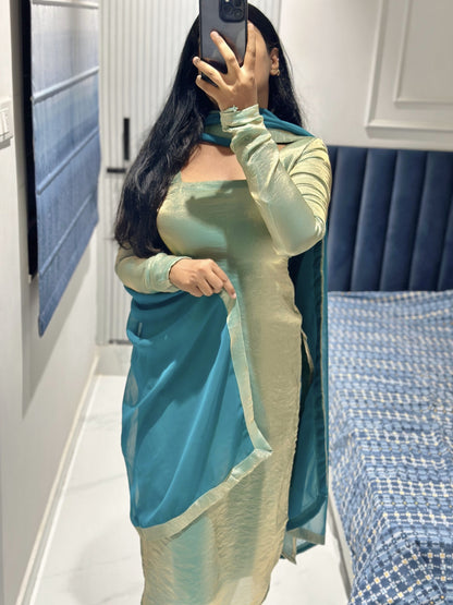 Ice blue space silk kurta set