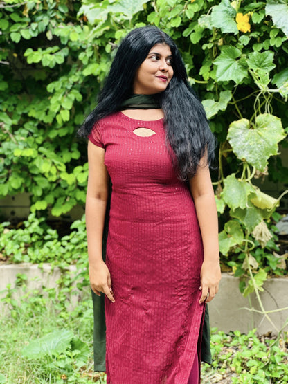 Maroon georgette embroidered kurti
