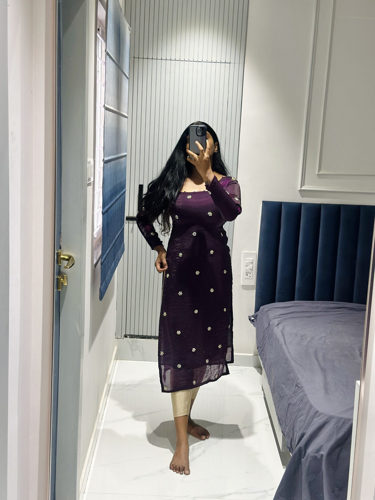 wine space silk butta kurti in Space Silk – Kurta Set by Dharvi by Rachana