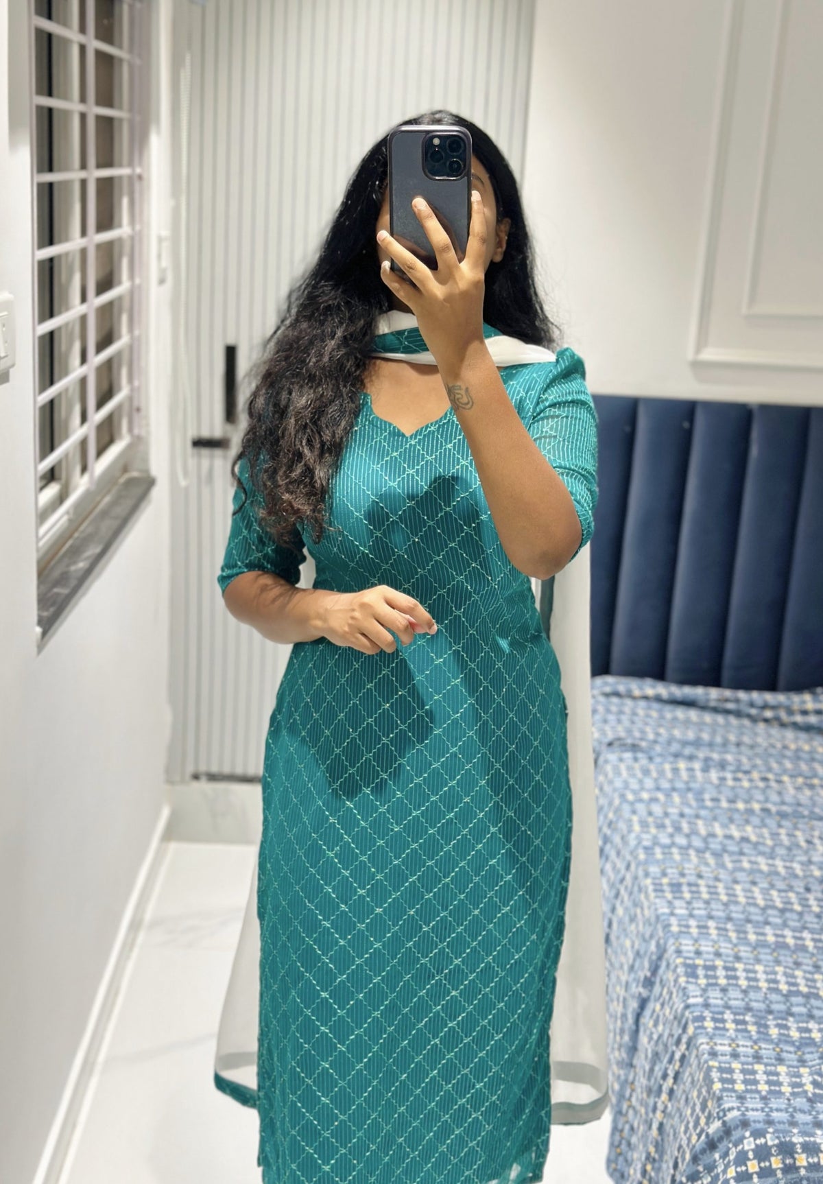 Sky blue sequins embroidered kurti in Georgette – Kurta Set by Dharvi by Rachana (view 4)