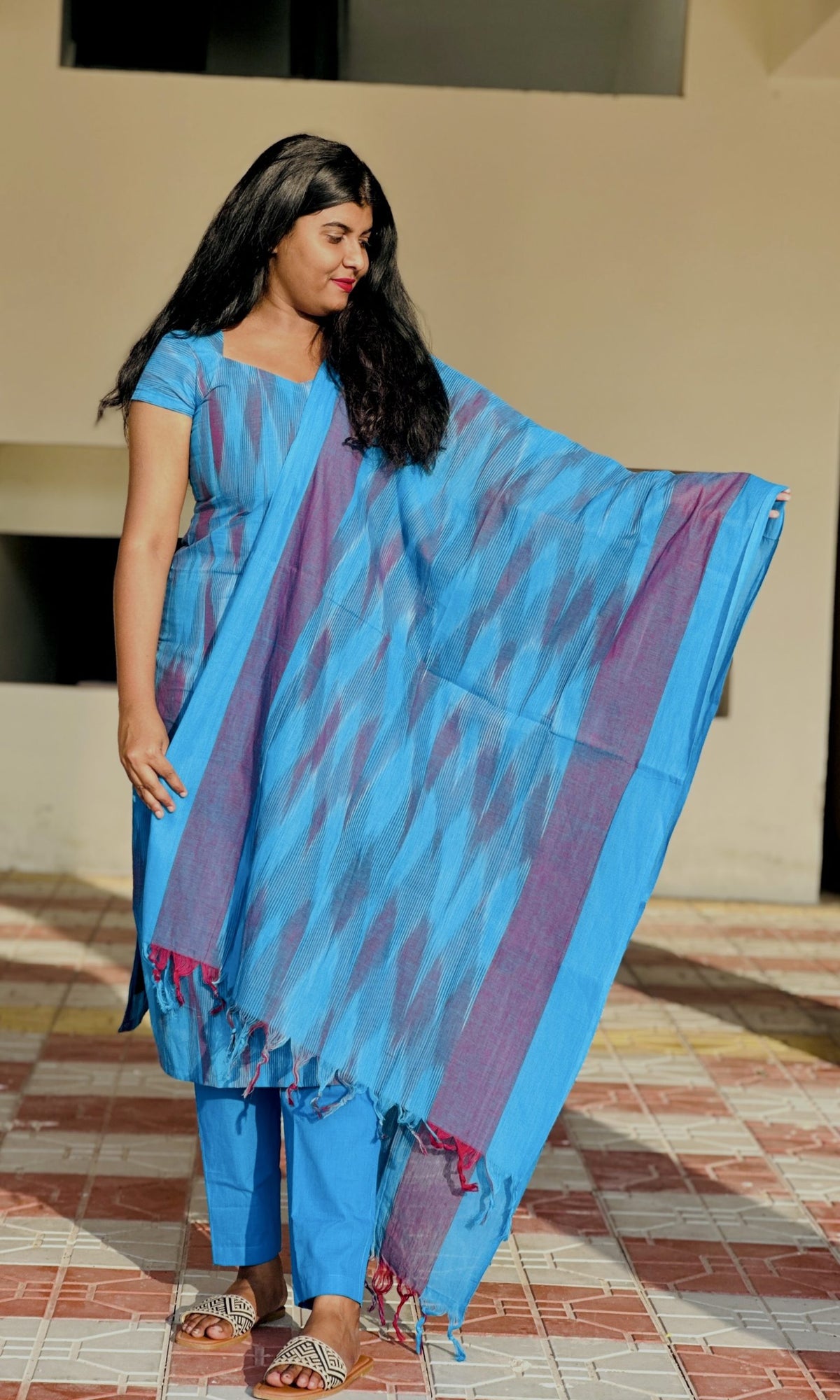 Blue ikkat cotton set in Cotton – Kurta Set by Dharvi by Rachana