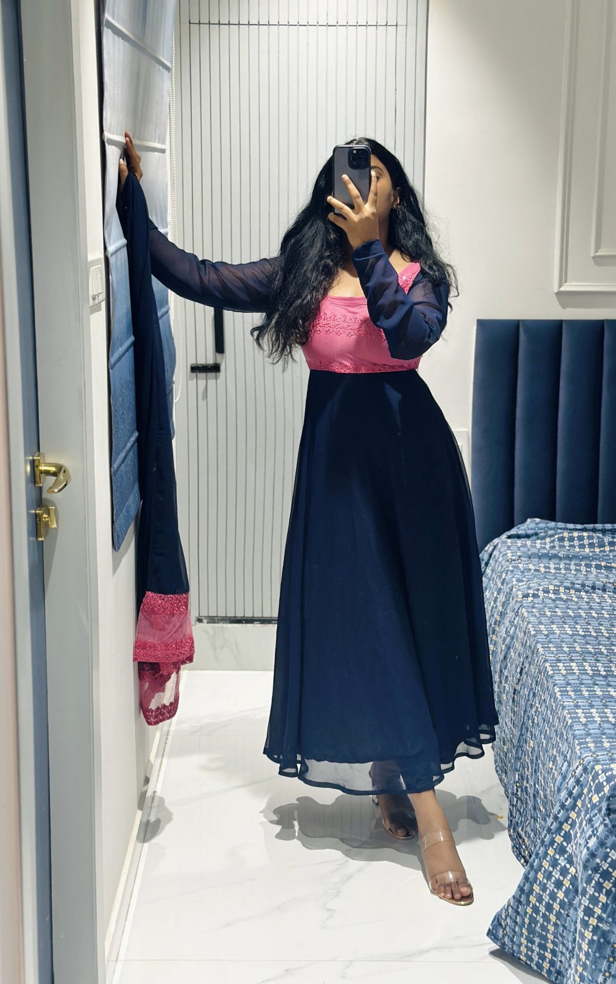 Pink blue Anarkali in Chiffon – Anarkali Set by Dharvi by Rachana