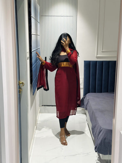 Maroon yoke design kurta