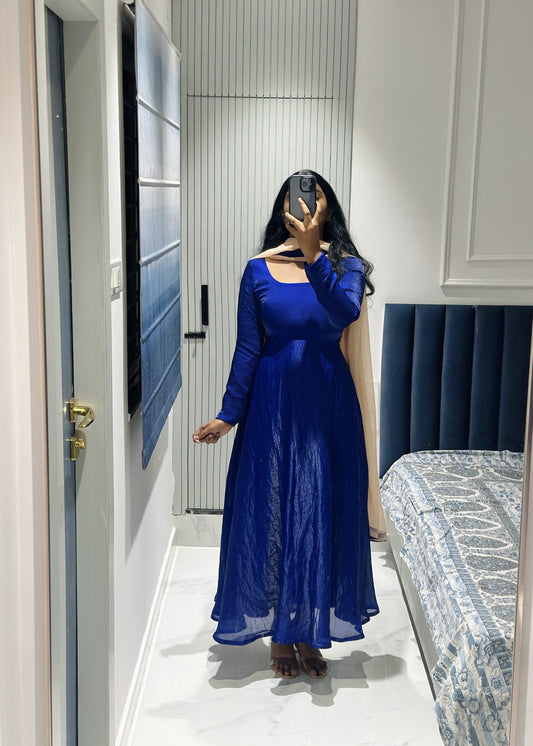 Royal blue space silk Anarkali in Space Silk – Anarkali Set by Dharvi by Rachana
