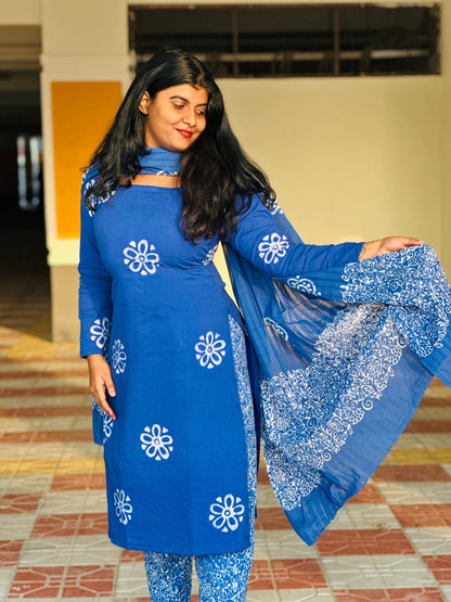 Blue cotton batik suit set