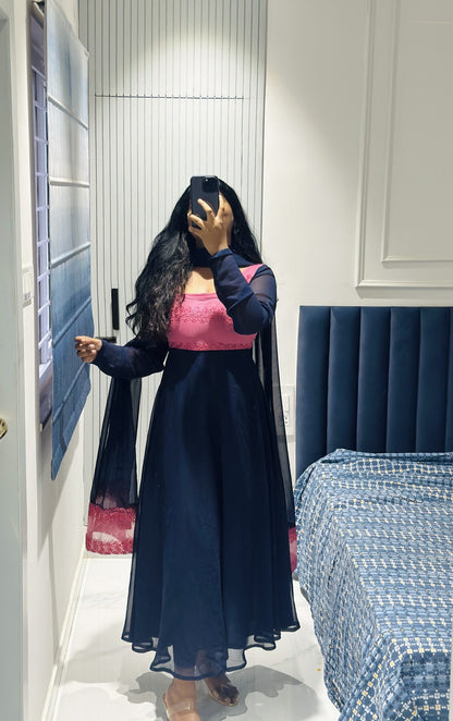 Pink blue Anarkali