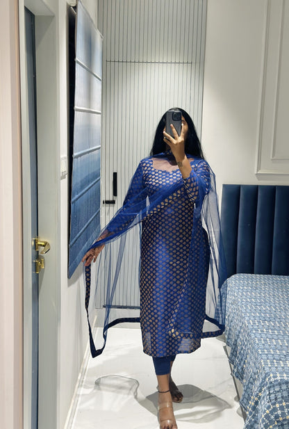 Dark blue Banarasi kurti