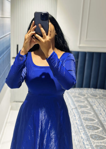 Royal blue space silk Anarkali