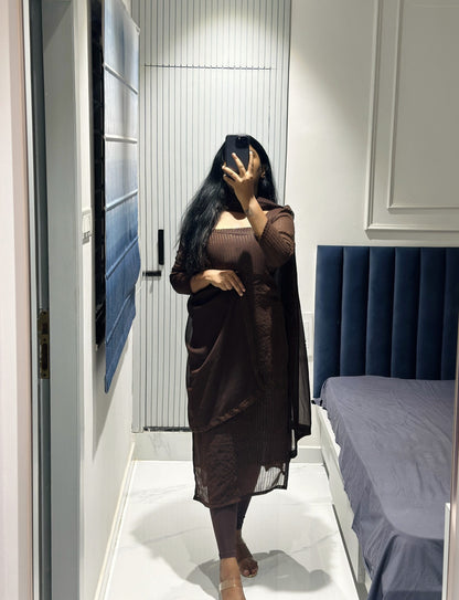 Dark brown sequins embroidered kurta
