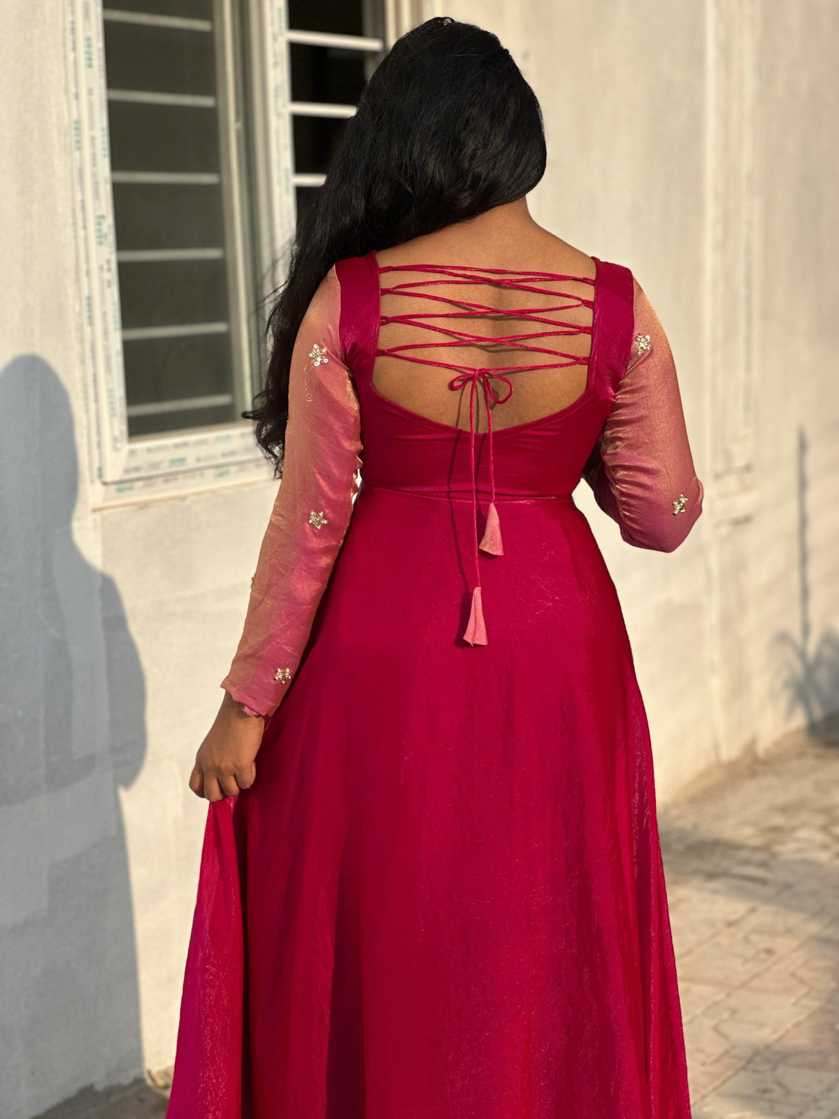 Berry pink space silk Anarkali set in Space Silk – Anarkali Set by Dharvi by Rachana